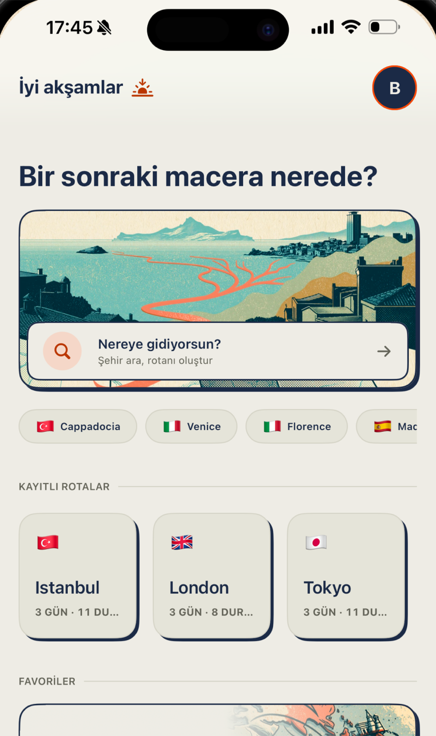 Gezgo uygulama ana ekranı